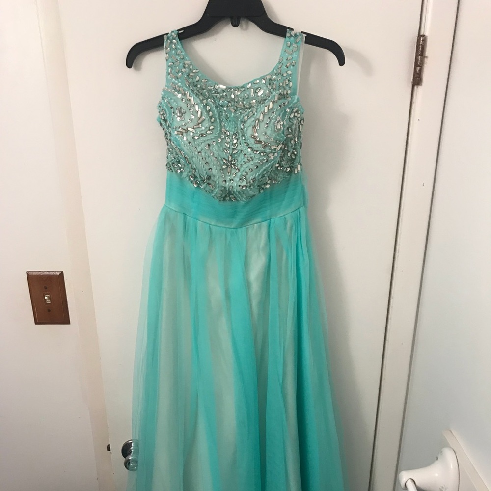 Sequin Bodice Turquoise Prom Dress